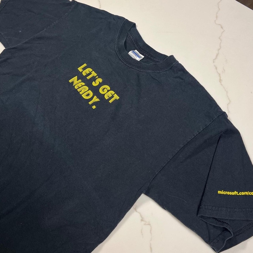 Microsoft T-Shirt Mens XL Black Lets Get Nerdy Vintage Tech Promo Graphic Tee